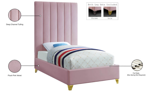 Via Velvet / Engineered Wood / Metal / Foam Contemporary Pink Velvet Twin Bed - 44.5" W x 81" D x 70.5" H