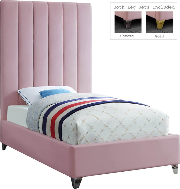 Via Velvet / Engineered Wood / Metal / Foam Contemporary Pink Velvet Twin Bed - 44.5" W x 81" D x 70.5" H