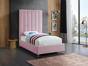 Via Velvet / Engineered Wood / Metal / Foam Contemporary Pink Velvet Twin Bed - 44.5" W x 81" D x 70.5" H