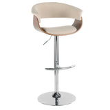 Vintage Mod Mid-Century Modern Adjustable Barstool with Swivel in Walnut and Cream Fabric by LumiSource