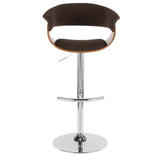 Vintage Mod Mid-Century Modern Adjustable Barstool with Swivel in Walnut and Espresso Fabric by LumiSource