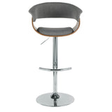 Vintage Mod Mid-Century Modern Adjustable Barstool with Swivel in Walnut and Light Grey Fabric by LumiSource