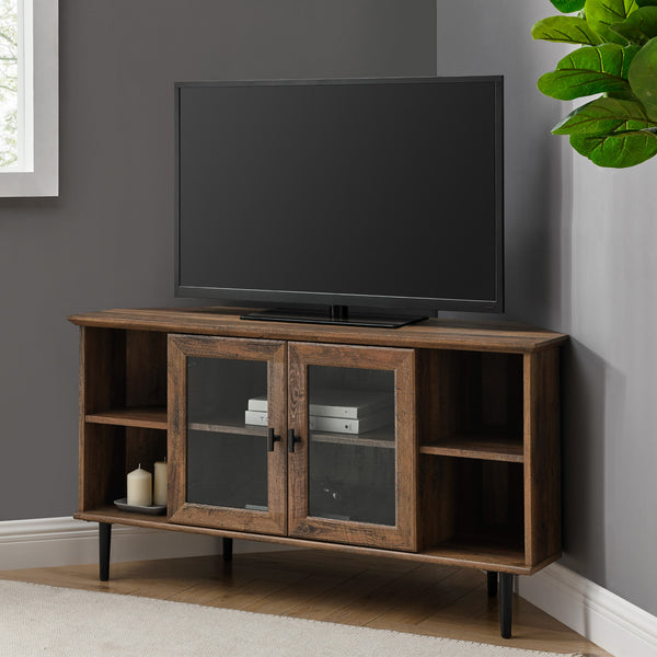 W48CLCR2DRO - walker edison 48 simple glass door corner tv console w48clcr2dro w48clcr2dgw w48clcr2ddw