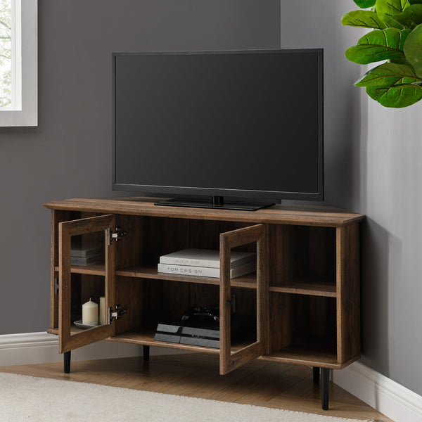 W48CLCR2DRO - walker edison 48 simple glass door corner tv console w48clcr2dro w48clcr2dgw w48clcr2ddw