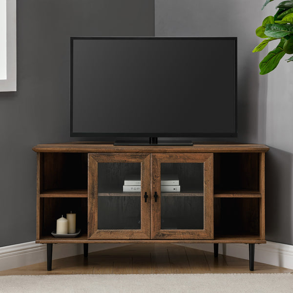 W48CLCR2DRO - walker edison 48 simple glass door corner tv console w48clcr2dro w48clcr2dgw w48clcr2ddw
