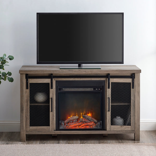 W48FPSMDGW - walker edison 48 rustic farmhouse fireplace tv stand w48fpsmdro w48fpsmdgw w48fpsmddw