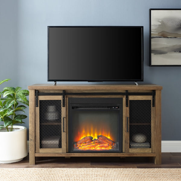 walker edison 48 rustic farmhouse fireplace tv stand w48fpsmdro w48fpsmdgw w48fpsmddw