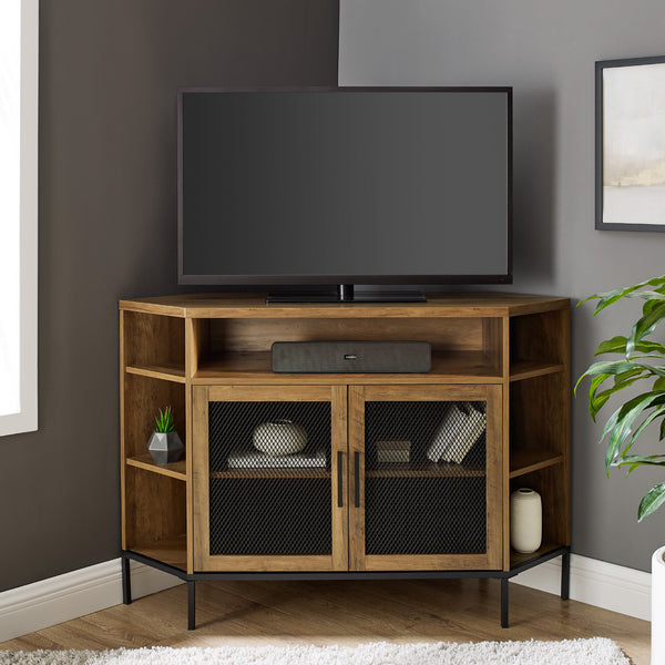 48" Mesh Door Corner TV Console - Reclaimed Barnwood Reclaimed Barnwood