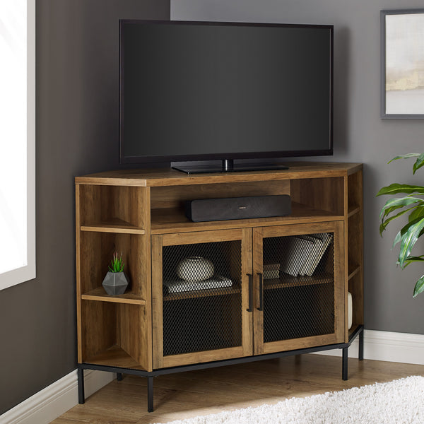 48" Mesh Door Corner TV Console - Reclaimed Barnwood Reclaimed Barnwood