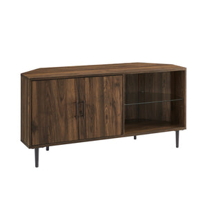 48" 2 Door Glass Shelf Corner TV Console - Dark Walnut