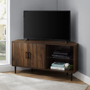 48" 2 Door Glass Shelf Corner TV Console - Dark Walnut
