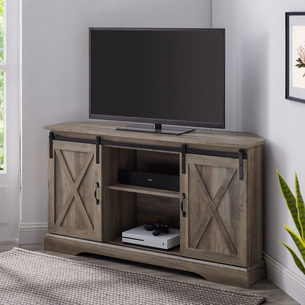 W52SBDCRGW - 52" Sliding Barn Door Corner TV Stand