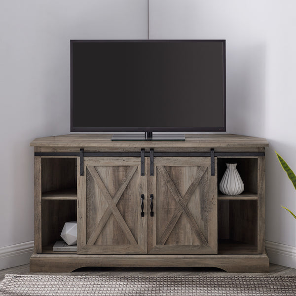 W52SBDCRGW - 52" Sliding Barn Door Corner TV Stand