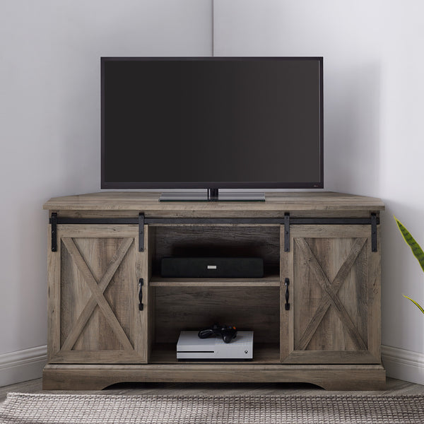 W52SBDCRGW - 52" Sliding Barn Door Corner TV Stand