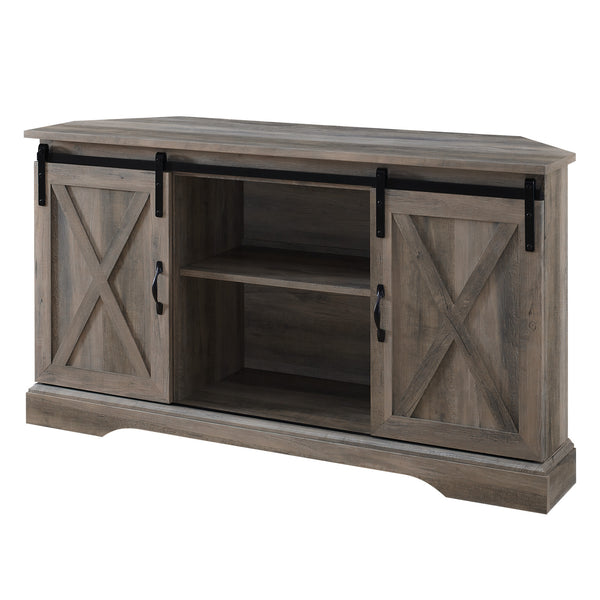 W52SBDCRGW - 52" Sliding Barn Door Corner TV Stand