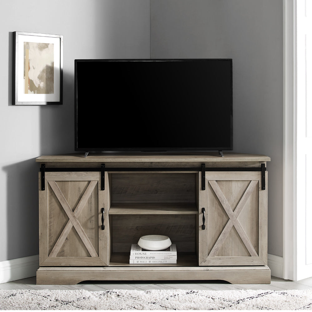 52" Sliding Barn Door Corner TV Stand