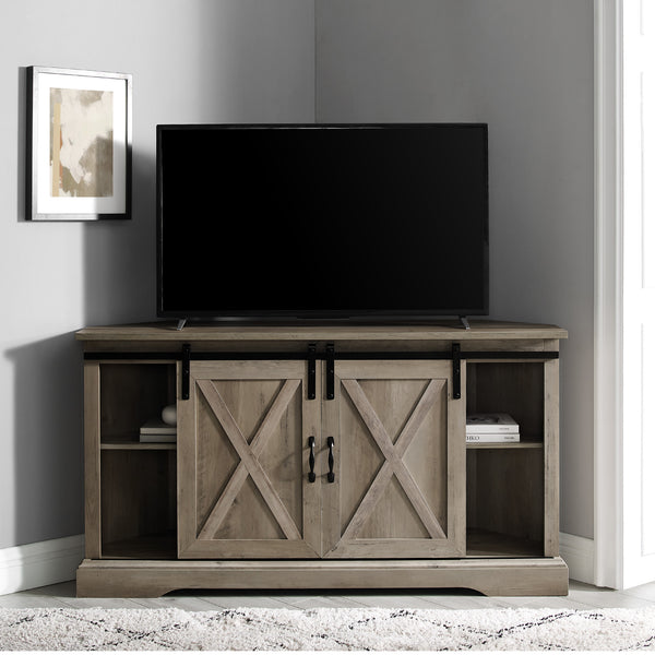 52" Sliding Barn Door Corner TV Stand