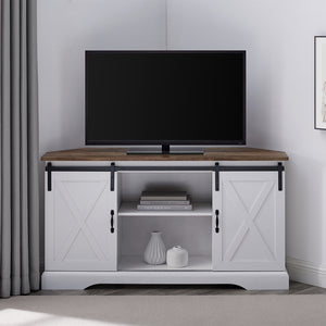 W52SBDCRROSW - 52" Sliding Barn Door Corner TV Stand