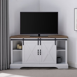 W52SBDCRROSW - 52" Sliding Barn Door Corner TV Stand