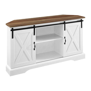 W52SBDCRROSW - 52" Sliding Barn Door Corner TV Stand
