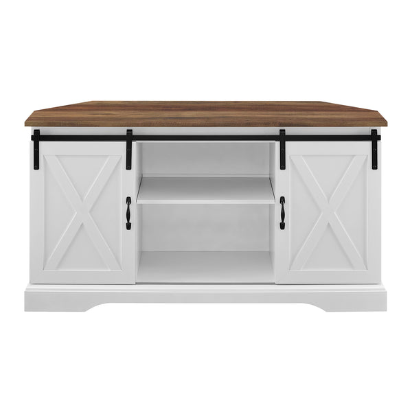 W52SBDCRROSW - 52" Sliding Barn Door Corner TV Stand