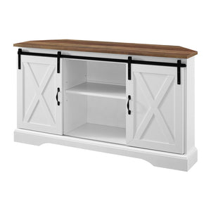 W52SBDCRROSW - 52" Sliding Barn Door Corner TV Stand