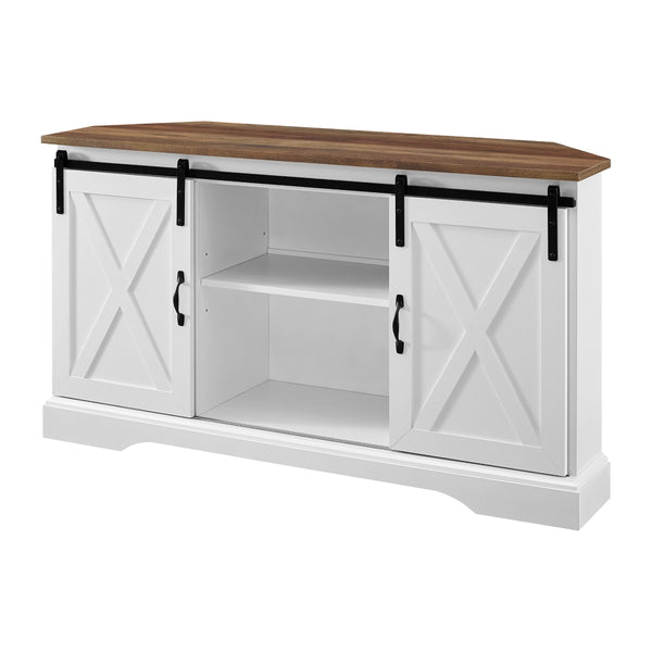 W52SBDCRROSW - 52" Sliding Barn Door Corner TV Stand