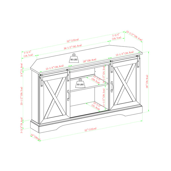 52" Sliding Barn Door Corner TV Stand