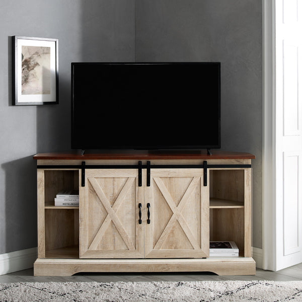 52" Sliding Barn Door Corner TV Stand
