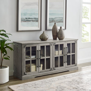 58" Farmhouse 4-Door TV Console Grey Wash