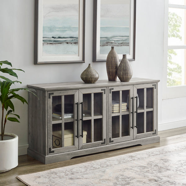 58" Farmhouse 4-Door TV Console Grey Wash