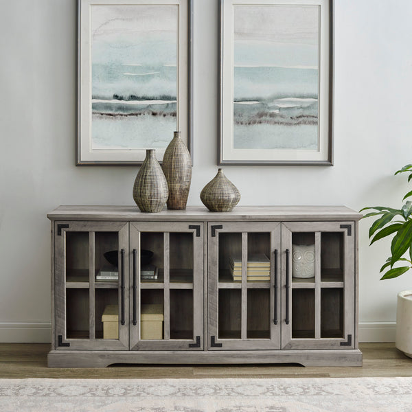 58" Farmhouse 4-Door TV Console Grey Wash