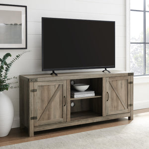 W58BDSDGW - 58" Farmhouse TV Stand Barnwood