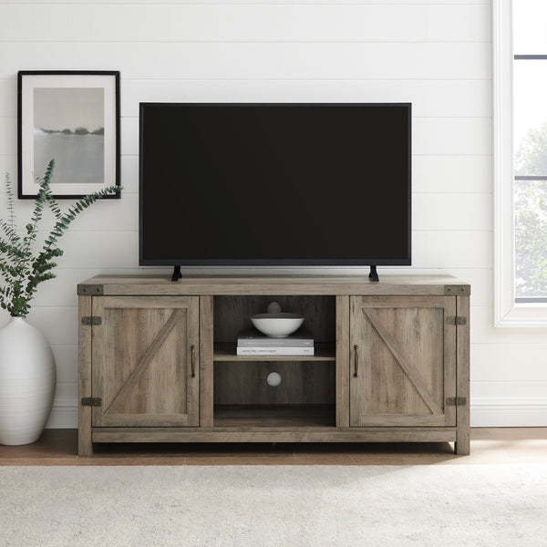 W58BDSDGW - 58" Farmhouse TV Stand Barnwood