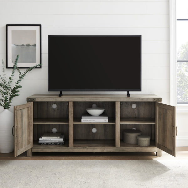 W58BDSDGW - 58" Farmhouse TV Stand Barnwood