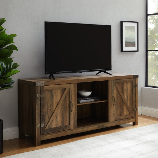 W58BDSDRO - 58" Farmhouse TV Stand Barnwood