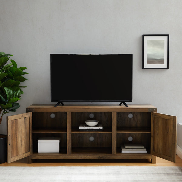 W58BDSDRO - 58" Farmhouse TV Stand Barnwood