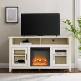 Walker Edison Farmhouse Glass Door Fireplace TV Stand for TVs up to 65” XIIXR W58FP18HBBRW