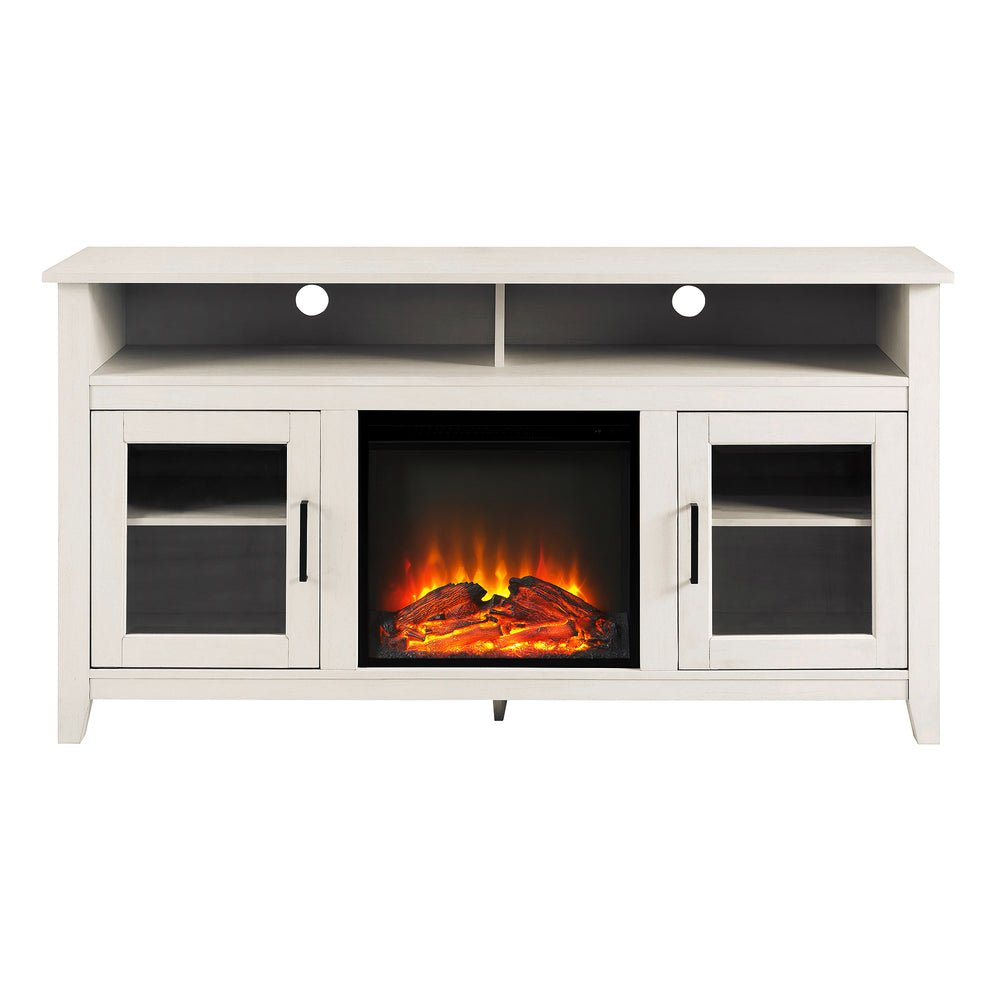 Walker Edison Farmhouse Glass Door Fireplace TV Stand for TVs up to 65” XIIXR W58FP18HBBRW
