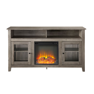 58" Transitional Fireplace Glass Wood TV Stand - Grey Wash Grey Wash
