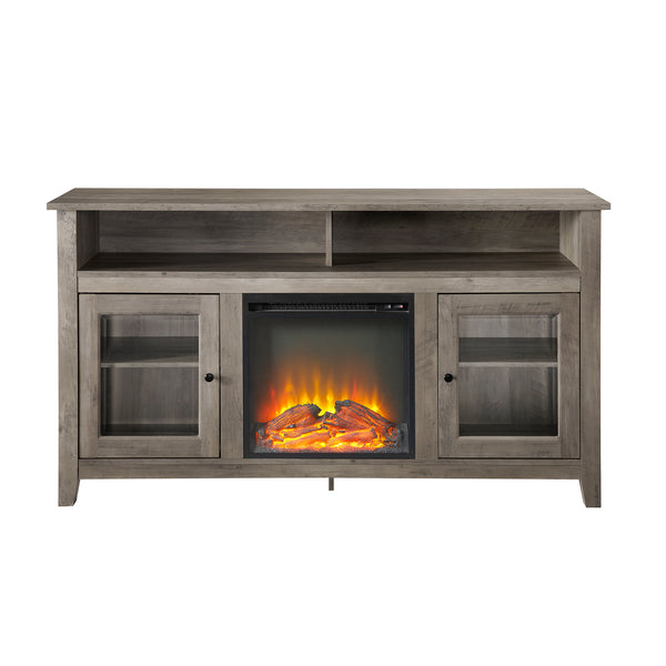 58" Transitional Fireplace Glass Wood TV Stand - Grey Wash Grey Wash
