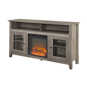 58" Transitional Fireplace Glass Wood TV Stand - Grey Wash Grey Wash