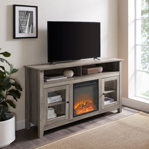58" Transitional Fireplace Glass Wood TV Stand - Grey Wash Grey Wash