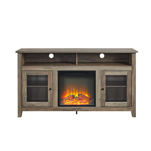 58" Transitional Fireplace Glass Wood TV Stand - Grey Wash Grey Wash