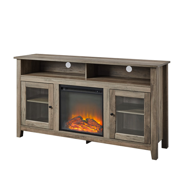 58" Transitional Fireplace Glass Wood TV Stand - Grey Wash Grey Wash