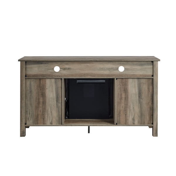 58" Transitional Fireplace Glass Wood TV Stand - Grey Wash Grey Wash