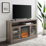 W58FP2DHDHBGW - walker edison hazel 58 classic glass door highboy fireplace tv stand