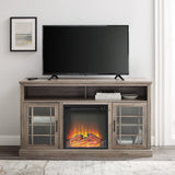 W58FP2DHDHBGW - walker edison hazel 58 classic glass door highboy fireplace tv stand