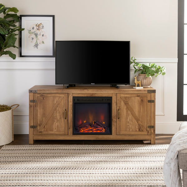 58" Rustic Modern Farmhouse Fireplace TV Stand Barnwood