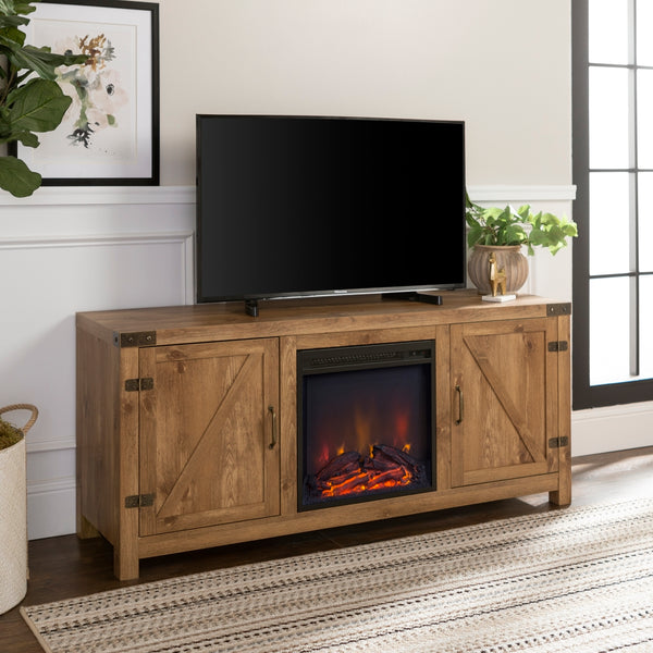 58" Rustic Modern Farmhouse Fireplace TV Stand Barnwood